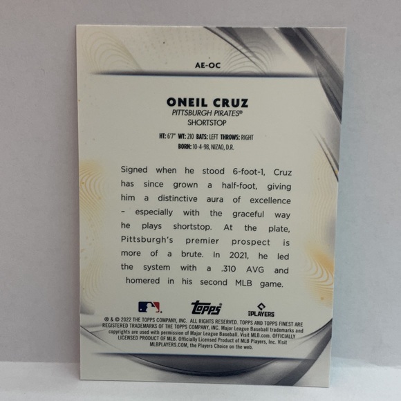 2022 Topps Finest Oneil Cruz Aura of Excellence Pirates RC #AE-OC (MISC7) - Picture 2 of 2